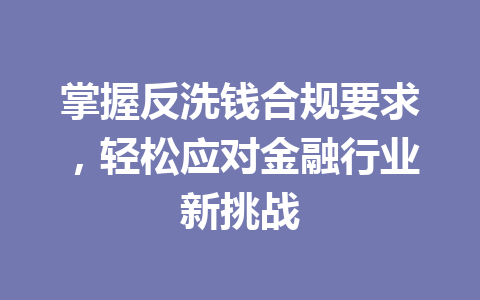 掌握反洗钱合规要求,轻松应对金融行业新挑战 一