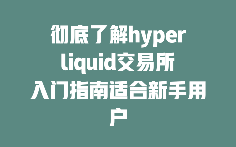 彻底了解hyperliquid交易所入门指南适合新手用户 一