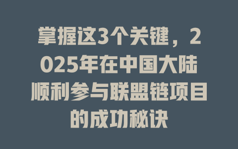 掌握这3个关键,2025年在中国大陆顺利参与联盟链项目的成功秘诀 一