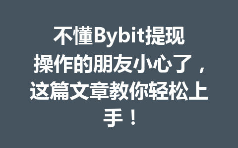 不懂Bybit提现操作的朋友小心了,这篇文章教你轻松上手! 一