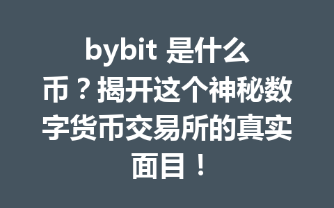 bybit 是什么币?揭开这个神秘数字货币交易所的真实面目! 一