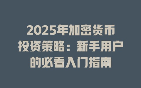 2025年加密货币投资策略:新手用户的必看入门指南 一