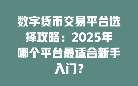 数字货币交易平台选择攻略：2025年哪个平台最适合新手入门？ 一