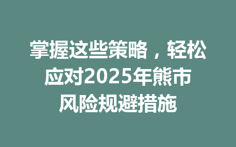 掌握这些策略，轻松应对2025年熊市风险规避措施 一