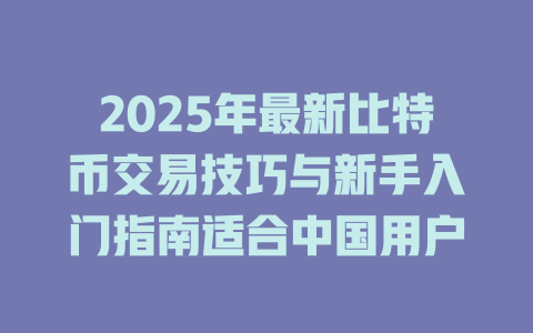 2025年最新比特币交易技巧与新手入门指南适合中国用户 一
