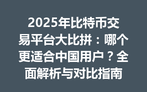 2025年比特币交易平台大比拼：哪个更适合中国用户？全面解析与对比指南 一