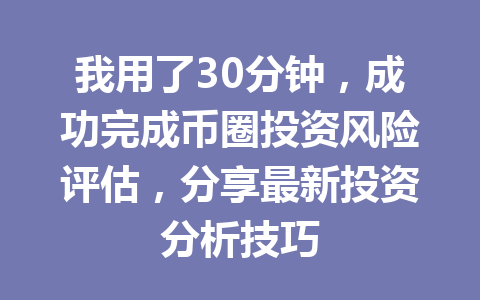 我用了30分钟，成功完成币圈投资风险评估，分享最新投资分析技巧 一