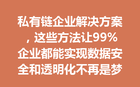 私有链企业解决方案，这些方法让99%企业都能实现数据安全和透明化不再是梦！ 一