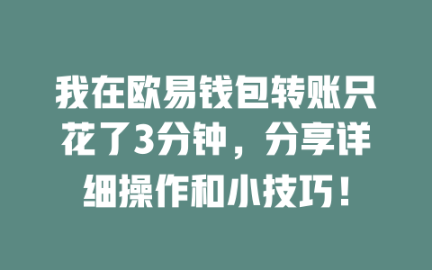 我在欧易钱包转账只花了3分钟，分享详细操作和小技巧！ 一
