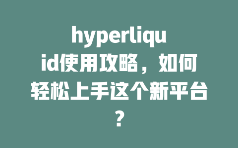 hyperliquid使用攻略,如何轻松上手这个新平台? 一