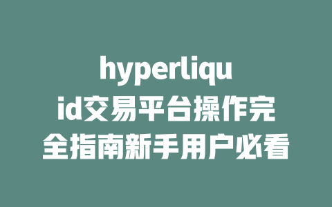 hyperliquid交易平台操作完全指南新手用户必看 一