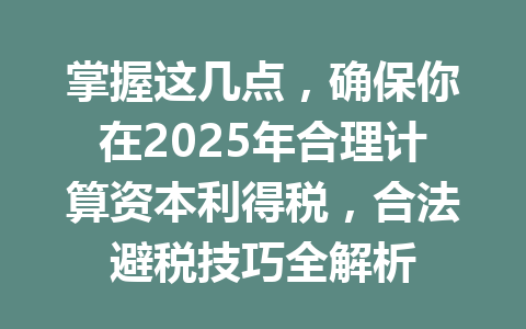 掌握这几点,确保你在2025年合理计算资本利得税,合法避税技巧全解析 一