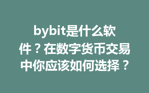 bybit是什么软件？在数字货币交易中你应该如何选择？ 一