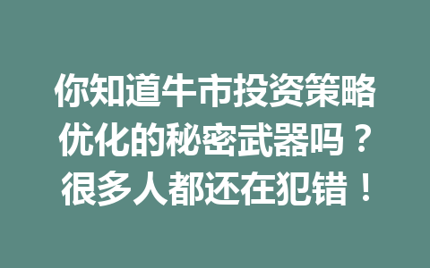 你知道牛市投资策略优化的秘密武器吗？很多人都还在犯错！ 一