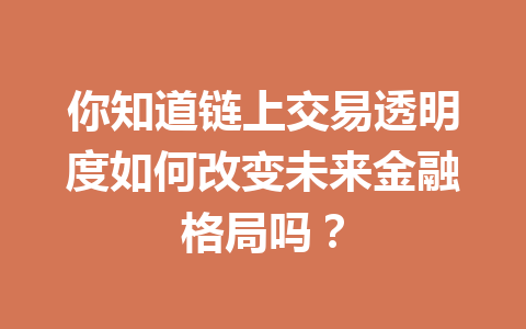 你知道链上交易透明度如何改变未来金融格局吗？ 一