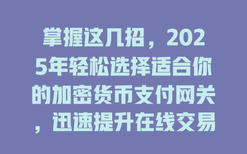 掌握这几招，2025年轻松选择适合你的加密货币支付网关，迅速提升在线交易效率！ 一