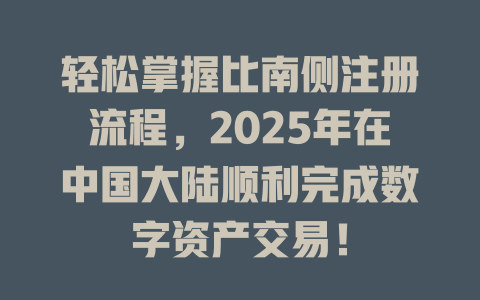轻松掌握比南侧注册流程，2025年在中国大陆顺利完成数字资产交易！ 一