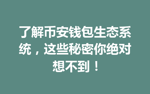 了解币安钱包生态系统,这些秘密你绝对想不到! 一