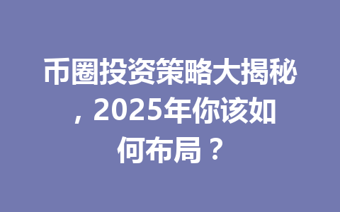 币圈投资策略大揭秘，2025年你该如何布局？ 一