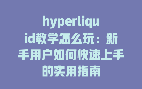 hyperliquid教学怎么玩:新手用户如何快速上手的实用指南 一