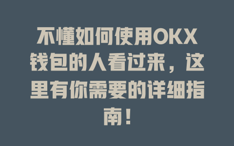 不懂如何使用OKX钱包的人看过来，这里有你需要的详细指南！ 一