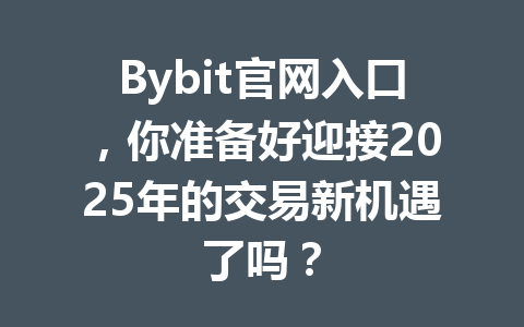 Bybit官网入口，你准备好迎接2025年的交易新机遇了吗？ 一