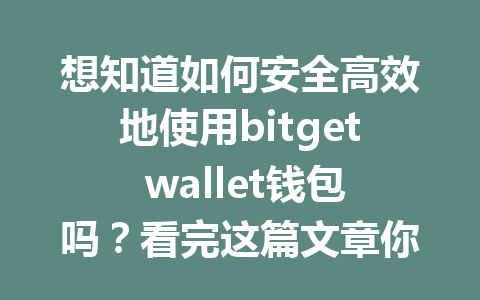 想知道如何安全高效地使用bitget wallet钱包吗？看完这篇文章你就能掌握一切！ 一