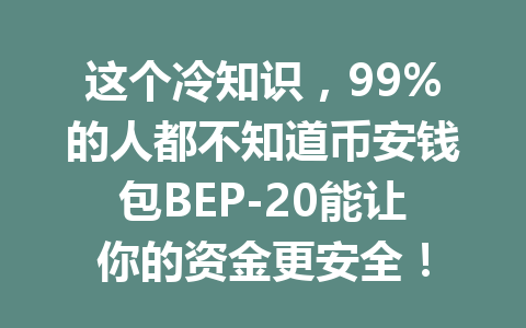 这个冷知识,99%的人都不知道币安钱包BEP-20能让你的资金更安全! 一