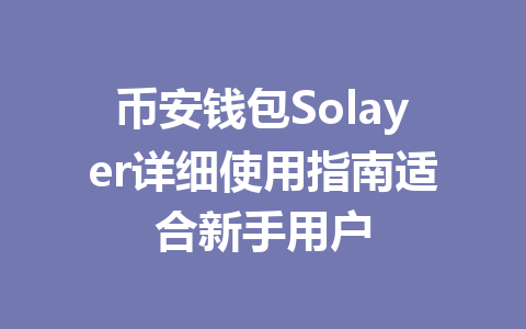 币安钱包Solayer详细使用指南适合新手用户 一