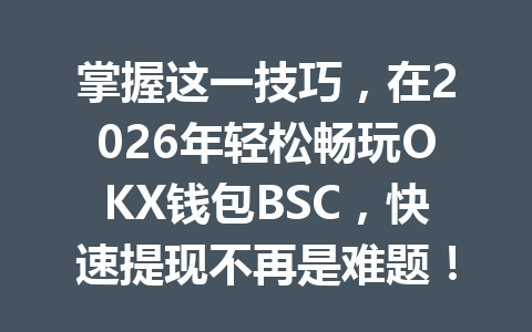 掌握这一技巧,在2026年轻松畅玩OKX钱包BSC,快速提现不再是难题! 一