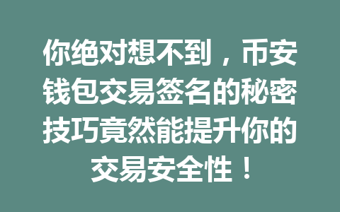 你绝对想不到,币安钱包交易签名的秘密技巧竟然能提升你的交易安全性! 一