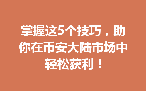 掌握这5个技巧,助你在币安大陆市场中轻松获利! 一