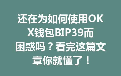 还在为如何使用OKX钱包BIP39而困惑吗？看完这篇文章你就懂了！ 一