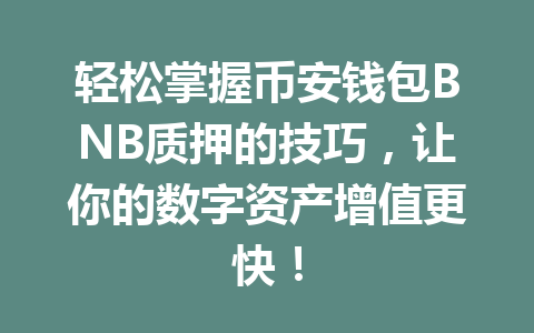 轻松掌握币安钱包BNB质押的技巧,让你的数字资产增值更快! 一