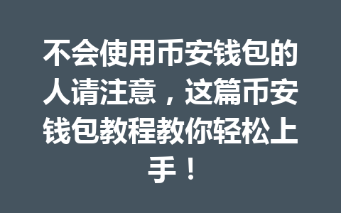 不会使用币安钱包的人请注意，这篇币安钱包教程教你轻松上手！ 一