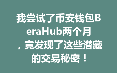 我尝试了币安钱包BeraHub两个月,竟发现了这些潜藏的交易秘密! 一