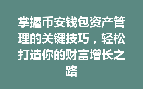 掌握币安钱包资产管理的关键技巧,轻松打造你的财富增长之路 一
