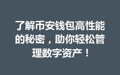 了解币安钱包高性能的秘密,助你轻松管理数字资产! 一