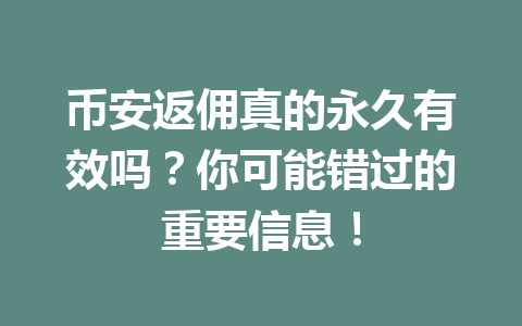 币安返佣真的永久有效吗?你可能错过的重要信息! 一