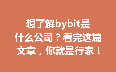 想了解bybit是什么公司?看完这篇文章,你就是行家! 一