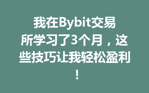 我在Bybit交易所学习了3个月,这些技巧让我轻松盈利! 一