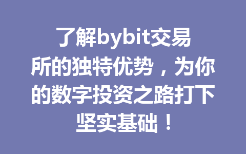 了解bybit交易所的独特优势，为你的数字投资之路打下坚实基础！ 一