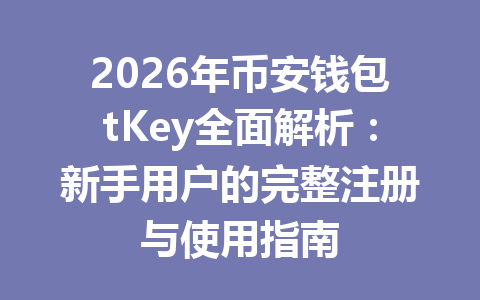 2026年币安钱包tKey全面解析:新手用户的完整注册与使用指南 一
