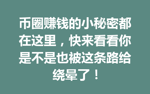 币圈赚钱的小秘密都在这里,快来看看你是不是也被这条路给绕晕了! 一