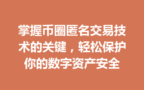 掌握币圈匿名交易技术的关键，轻松保护你的数字资产安全 一