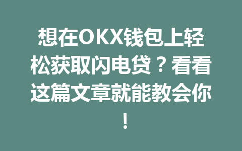 想在OKX钱包上轻松获取闪电贷?看看这篇文章就能教会你! 一