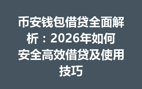 币安钱包借贷全面解析:2026年如何安全高效借贷及使用技巧 一
