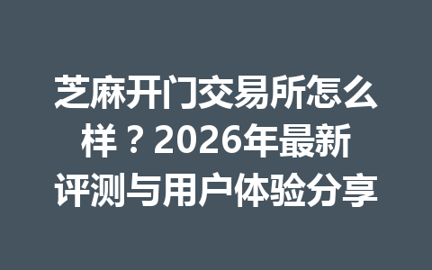 芝麻开门交易所怎么样?2026年最新评测与用户体验分享 一