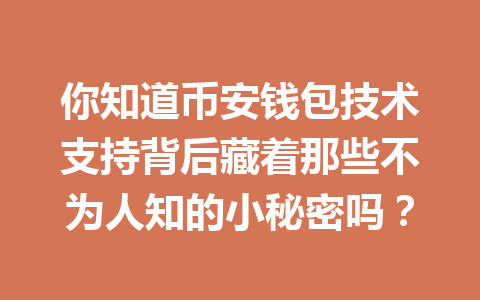 你知道币安钱包技术支持背后藏着那些不为人知的小秘密吗? 一