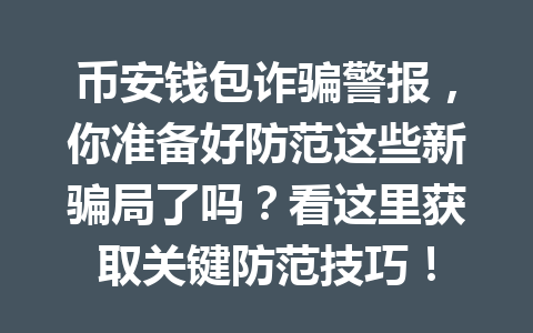 币安钱包诈骗警报,你准备好防范这些新骗局了吗?看这里获取关键防范技巧! 一
